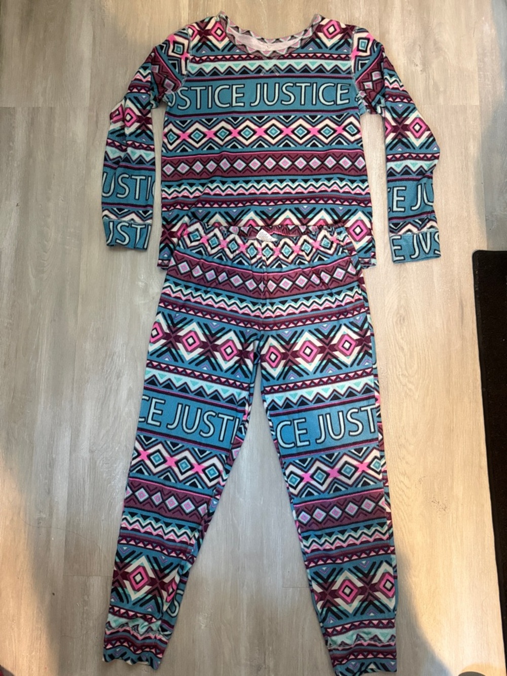 Justice Girls Aztec Lounge Pajama Set - Teal, Pink, Purple